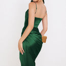 Satin Drawstring Spaghetti Strap Backless Dresses