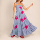 Imcute Women Cute Embroidered Maxi Dress Beach Dress Summer Boho Ruffle Long Dress Spaghetti Strap Flowy Maxi Dress