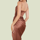 Satin Drawstring Spaghetti Strap Backless Dresses