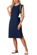 New Fashion And Multifunctional Temperament Round Neck Neck Sleeves Solid Color Summer Dress