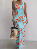 Gradient Printed Long Dress Summer New Women's Fashionable Printed Sexy Sleeveless Suspender Slim Fit Hip Hugging Long Dress