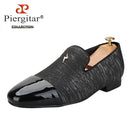 Piergitar 2023 New Three Colors Striped Silk Men's Loafers With Front Patent Leather Handmade Moccasins For Party And Banquet