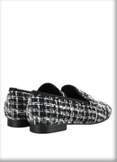 Luxury Brand Black and White Knitted cotton Men's penny Loafers British Classic Slip On Smoking Slippers