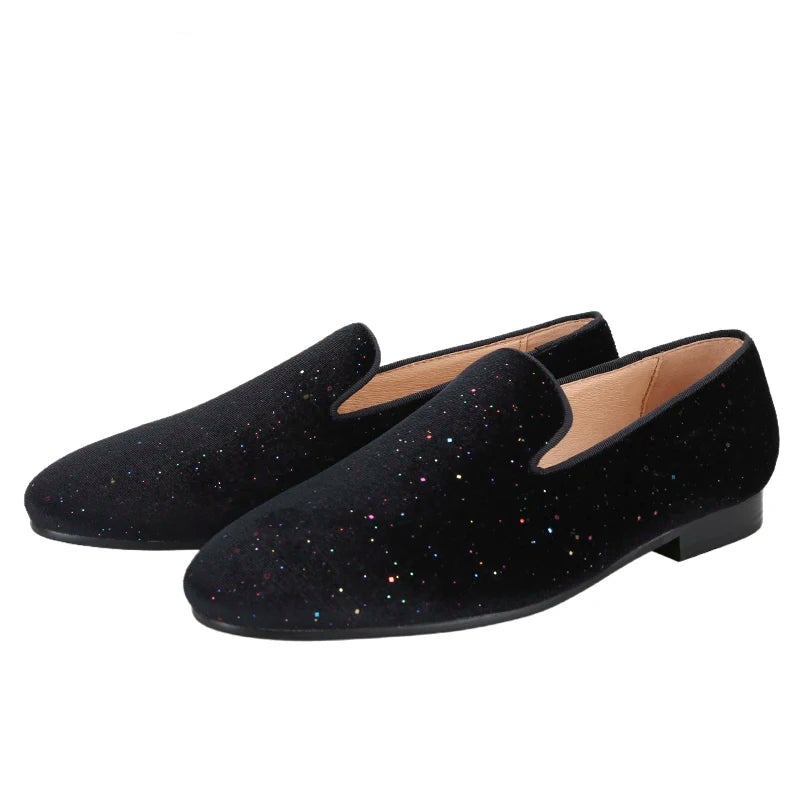 Mens Smoking Slippers with Breathable Leather Insoles and Handmade Sequins for Proms And Parties