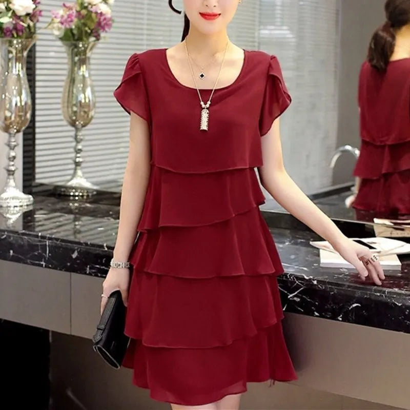 Women Ruffle Short Sleeve Dress