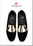 Piergitar Handmade Men Velvet Shoes With Across Gold Metal Buckles For Formal Suit Wear Fashion Party Slip-On Loafers Plus SIze