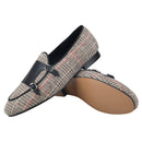 Piergitar 2024 Summer Style Plaid Cotton Men's Loafers Handmade Stitching Metal Buckle Monk Slippers Breathable Leather Insole