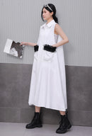 Front Pocket New 2025 Summer Korean Style Woman Black Sleeveless Shirt Dress Loose Fit Chic Holiday Casual Big Size Robe JKXD003