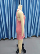 Summer environment women's solid color U-neck sleeveless herringbone suspender vest dress casual versatile short skirt