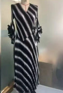 Miyake Pleated New Wholesale V-neck Long-sleeved Hand-cranked Flower Bronzing Waist African Women's Dress Miyak