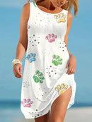 Floral Pattern Printed Round Neck Sleeveless Dress