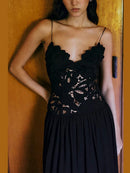 Women's Sleeveless High Waist Pleated Hollow Lace Dress
