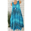 Elegant Floral Printed Lace Stitching O-Neck Sleeveless Women Summer Loose Tank Dress 2024
