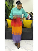 Women's Pleated Puff Sleeve Tassel Dress
