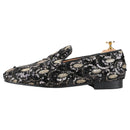 Mens smoking slippers handmade with leather insoles and gold and black glitter beads