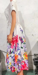 2023 Summer New Casual Commuting Women's Dress Fashion Elegant Commuting Floral Print Ruched Buttoned Shirt Dress Ottd
