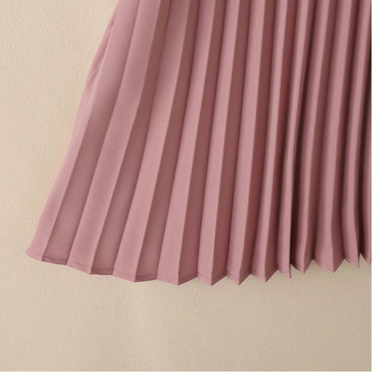 Summer Dress Women V-neck Short Sleeve Solid Pleated