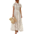 Women's Hollow Lapel Tie Up Lace Dress