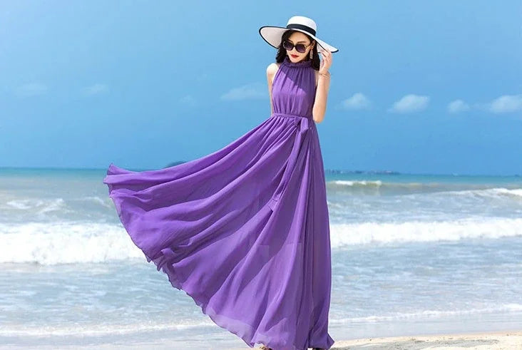 Sleeveless Chiffon Maxi Satin Long Silk Dress