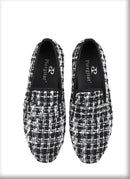 Luxury Brand Black and White Knitted cotton Men's penny Loafers British Classic Slip On Smoking Slippers