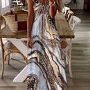 Blue Tribal Pattern Print Beach Vacation Casual Suspender Dress Fashionable Casual Sleeveless Loose Suspender Ankle Length Dress