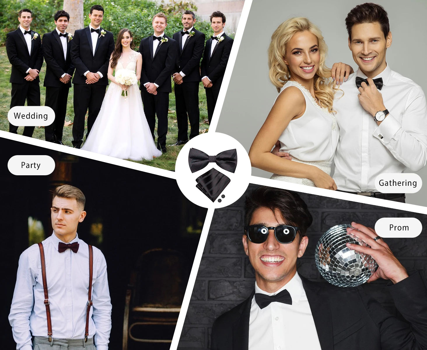 Hi-Tie Red Black Purple Paisley Mens Bow Tie Hanky Cufflinks Set Self-tied Butterfly Knot Bowtie for Male Wedding Business