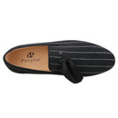 Piergitar 2022 New Striped Design Oxford Fabric Men Slip-On Shoes Handmade Tassel Men's Loafers Classic Male Smoking Slippers