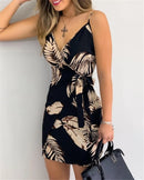 Women's Sexy V-Neck Spaghetti Strap Bodycon Dress, Slim Fit Party Dress with Waist Belt, Summer Cocktail Dress
