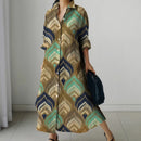 Women's Retro Print Long-sleeved Dress