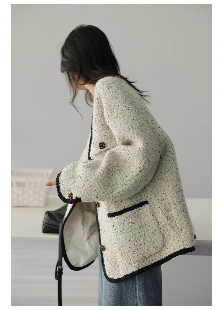 CHIC VEN Women's Woolen Coat Heavy Industry Down Jacket Vintage V-Neck Woman Down Coat Female Tops Autumn Winter 2024