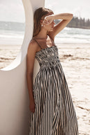 2025 Women's Summer Style Striped Rubber Elastic Sexy Big Swing Bag Suspender Dress Club Clothing Vestidos
