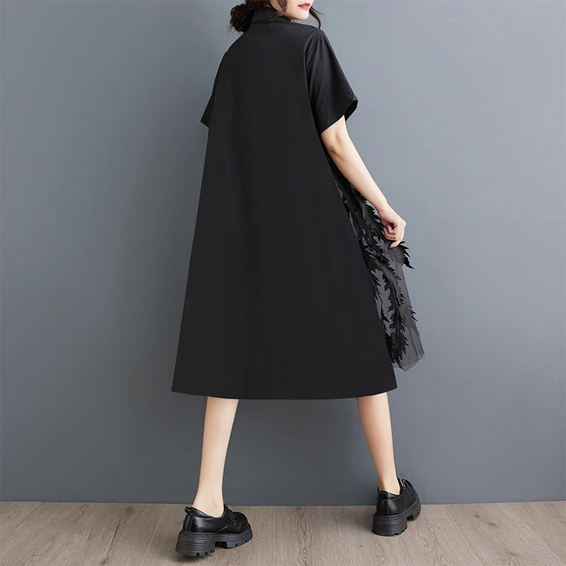 Stripe Print Mid Length Buttoned Midi Dress