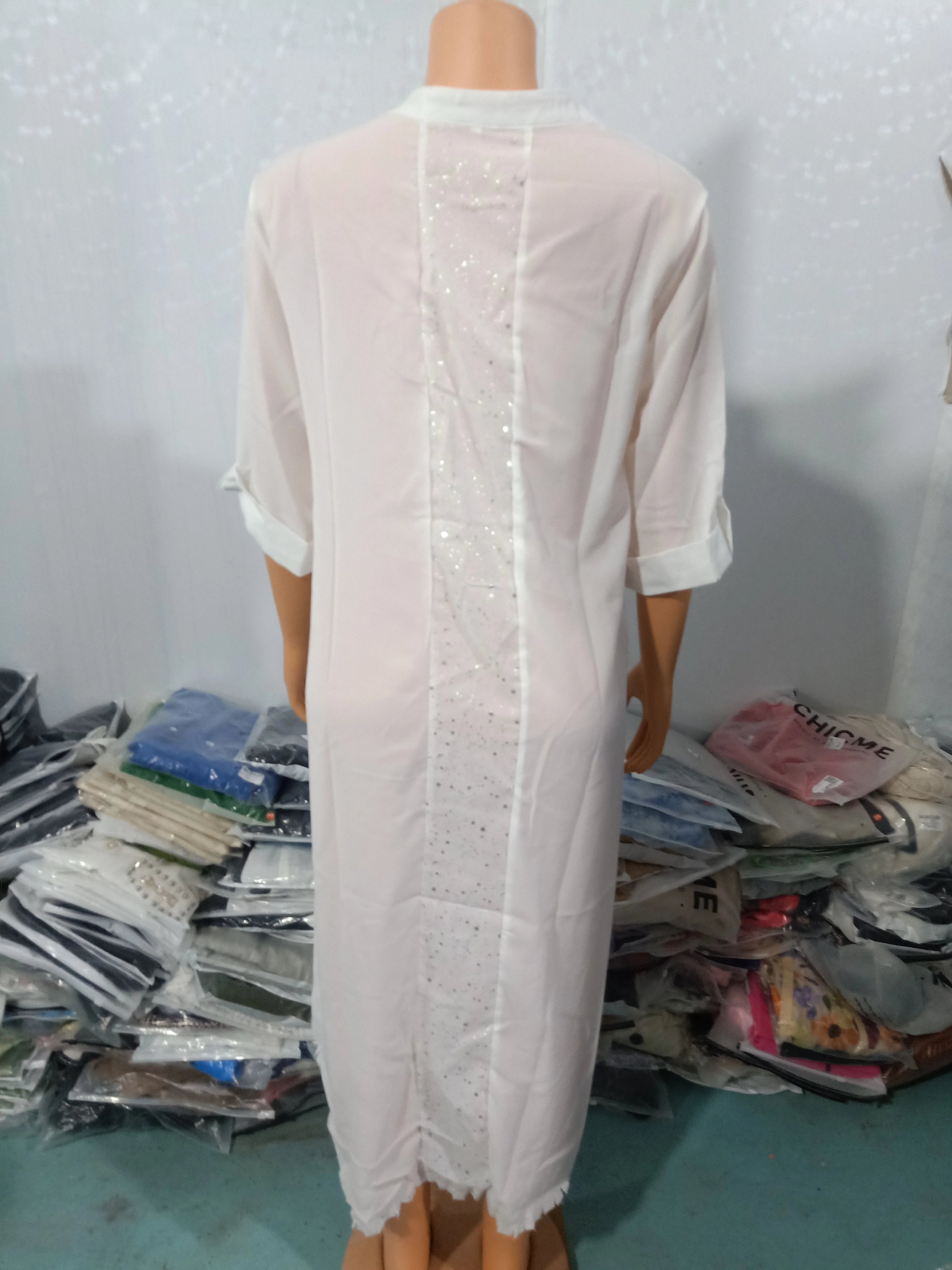Women Loose Long Sleeve Open Neck Dress