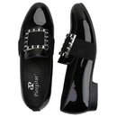 Piergitar Black And Silver Rhinestones Square Buckles Men Velvet Shoes For Wedding Or Party Handmade Slip-On Loafers Plus Size