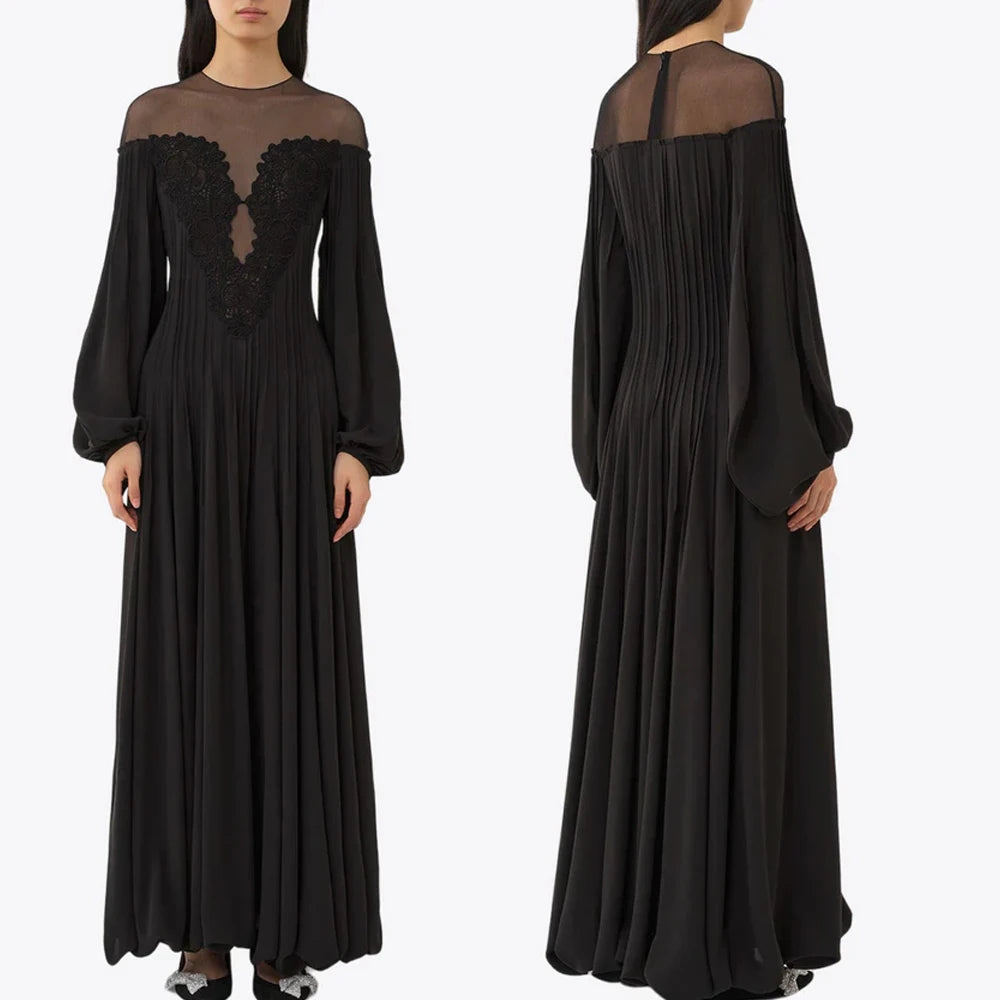 Customized Elegant Lace-Panel Maxi Dresses A-Line