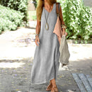 Women's Sleeveless V-neck Pullover Cotton Linen Dress