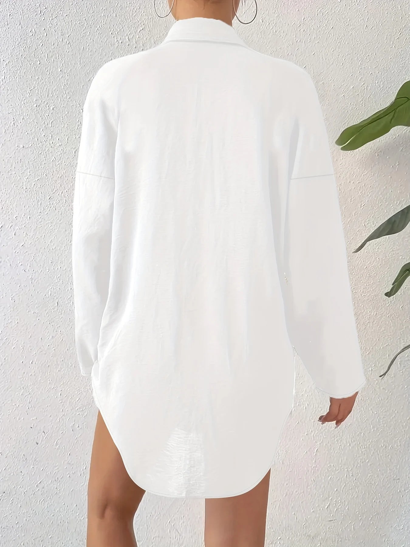 Fashion casual long sleeve lapel button down shirt dress for women