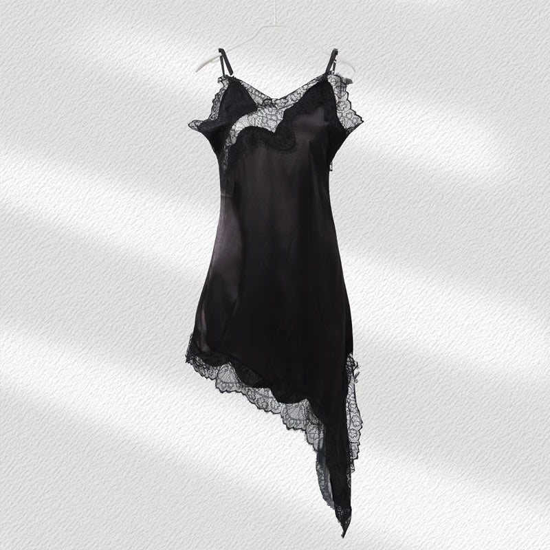 Sexy Sling Dress Women V Neck Hollow Out Backless Patchwork Lace