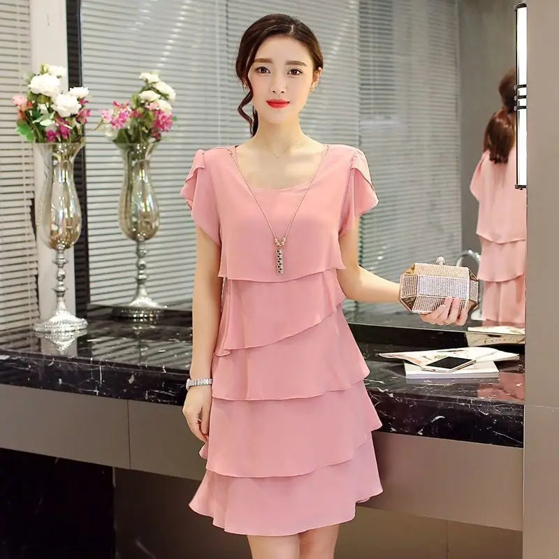 Women Ruffle Short Sleeve Dress