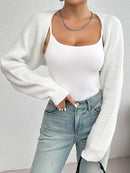 Shrug Raglan Sleeve Open Front Cardigan Elegant Solid Color Ribbed Knitted Cardigan For Spring & Fall Women's Clothing