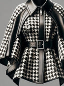 Houndstooth Pattern Women'S Jacket Asymmetrical Cape Sleeves Fashionable Harajuku Street Style Zipper Loose Jacket