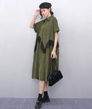 Mesh Ruffles Joined New 2025 Summer Woman Short-Sleeve Green Shirt Dress Loose Fit Tide Big Size Girls Casual Large Robe JKXD026