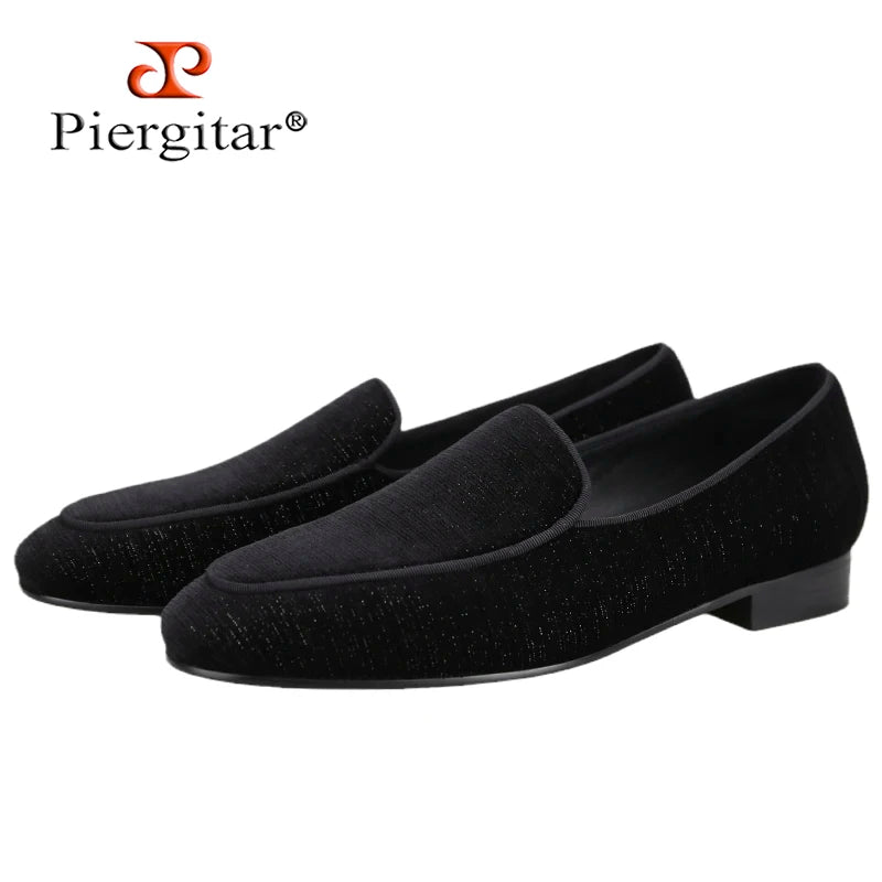 Piergitar 2022 Handmade Meteor Shower Design Velvet Men's Loafers British Style Classic Slip-On Men Smoking Slippers Plus Size