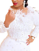 Women's Long White Pearls Dress