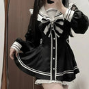 Y2k Aesthetic Lolita Style Bow Dress Shorts Set Japanese Women Gothic Lace Flare Sleeve Button Shirt Dress Punk Party Mini Dress