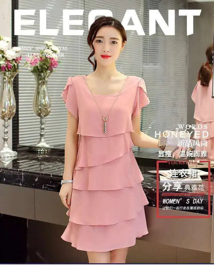 Women Ruffle Short Sleeve Dress