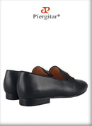 Piergitar Summer New Arrival Cow Leather Men Loafers With Luxurious Royal Style Gold Embroidery For Party Handmade Slip-On Shoes