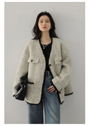 CHIC VEN Women's Woolen Coat Heavy Industry Down Jacket Vintage V-Neck Woman Down Coat Female Tops Autumn Winter 2024