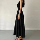 Simple Elegant Long Black Dresses For Woman Round Neck Sleeveless Low Waist