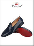 Piergitar Classic Style Black Patent Leather Slip-On Loafers For Party And Wedding Handmade Men's Dress Shoes Luxury Red Bottom
